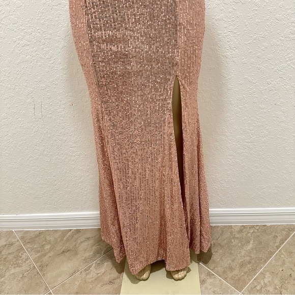 Missord Crisscross Lace Up Zipped Backless Split Thigh Sequin Maxi Dress Size M - Picture 8 of 8